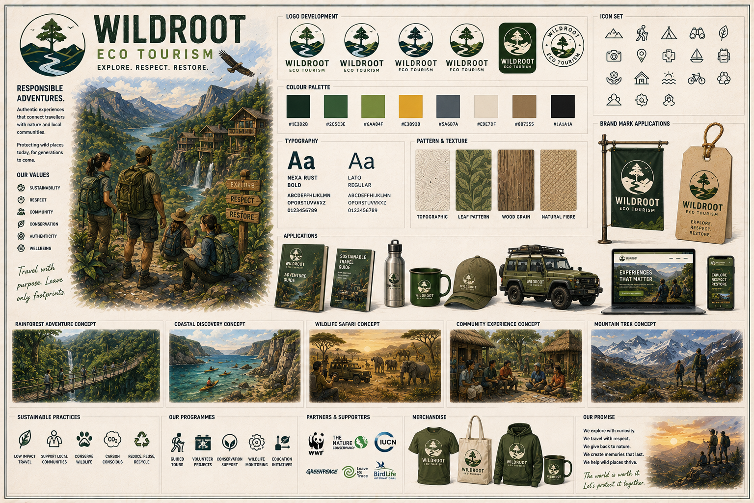 Wildroot eco-tourism narrative, environmental identity and experience concept board