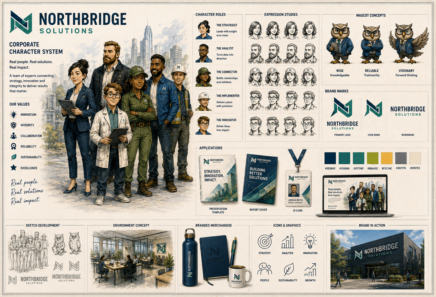 Northbridge Solutions corporate character system and brand identity concept board