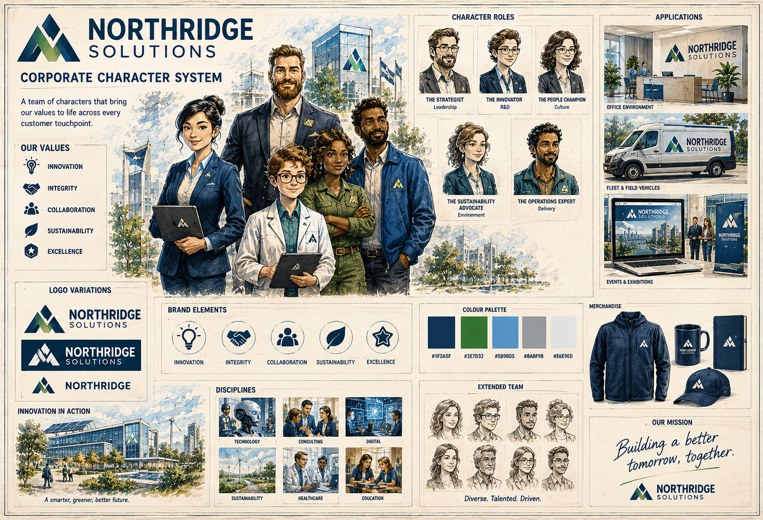 Alternative Northbridge Solutions corporate character and identity concept board