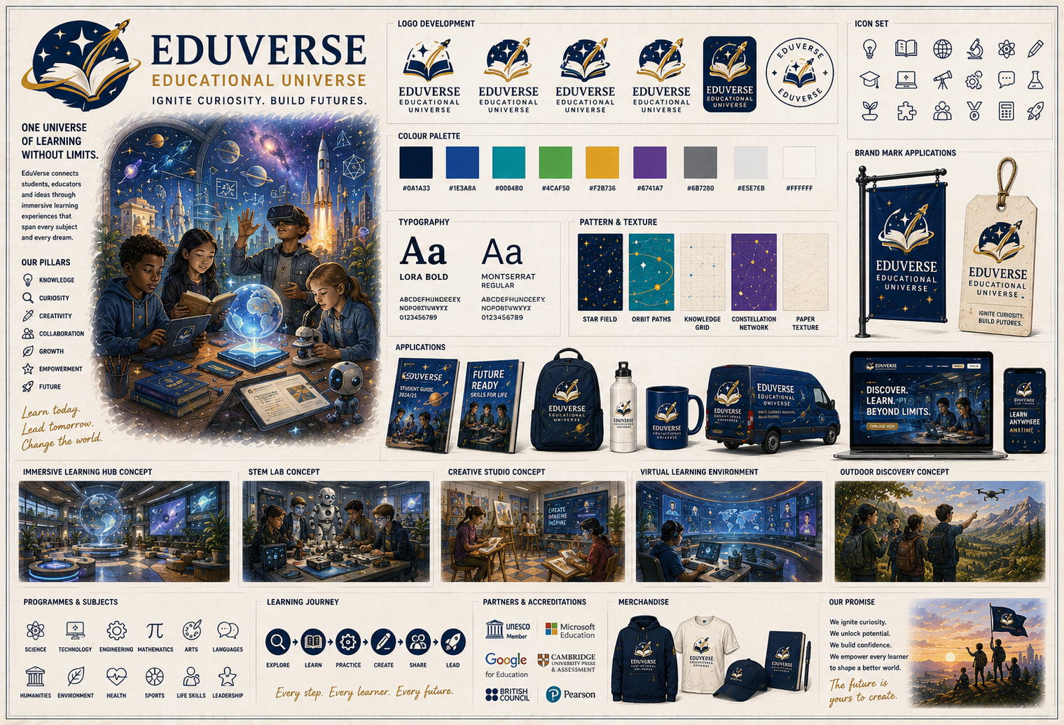 EduVerse immersive educational universe and future learning concept board