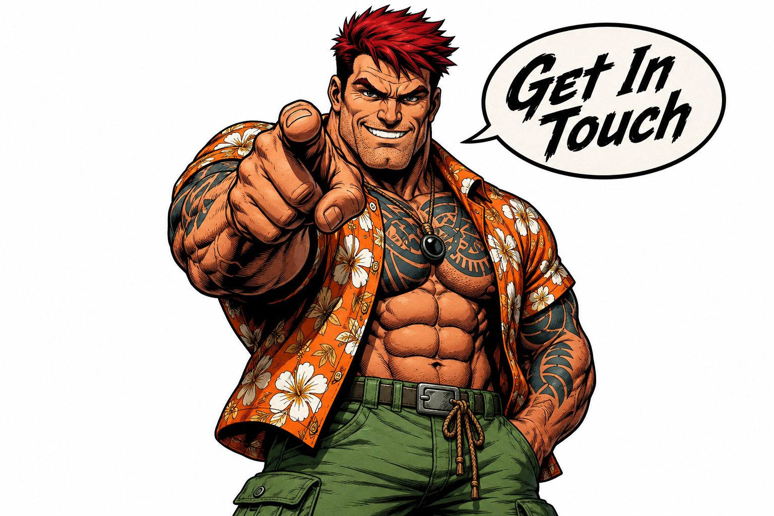 Rip Tidewell pointing towards the viewer with a speech bubble saying Get In Touch