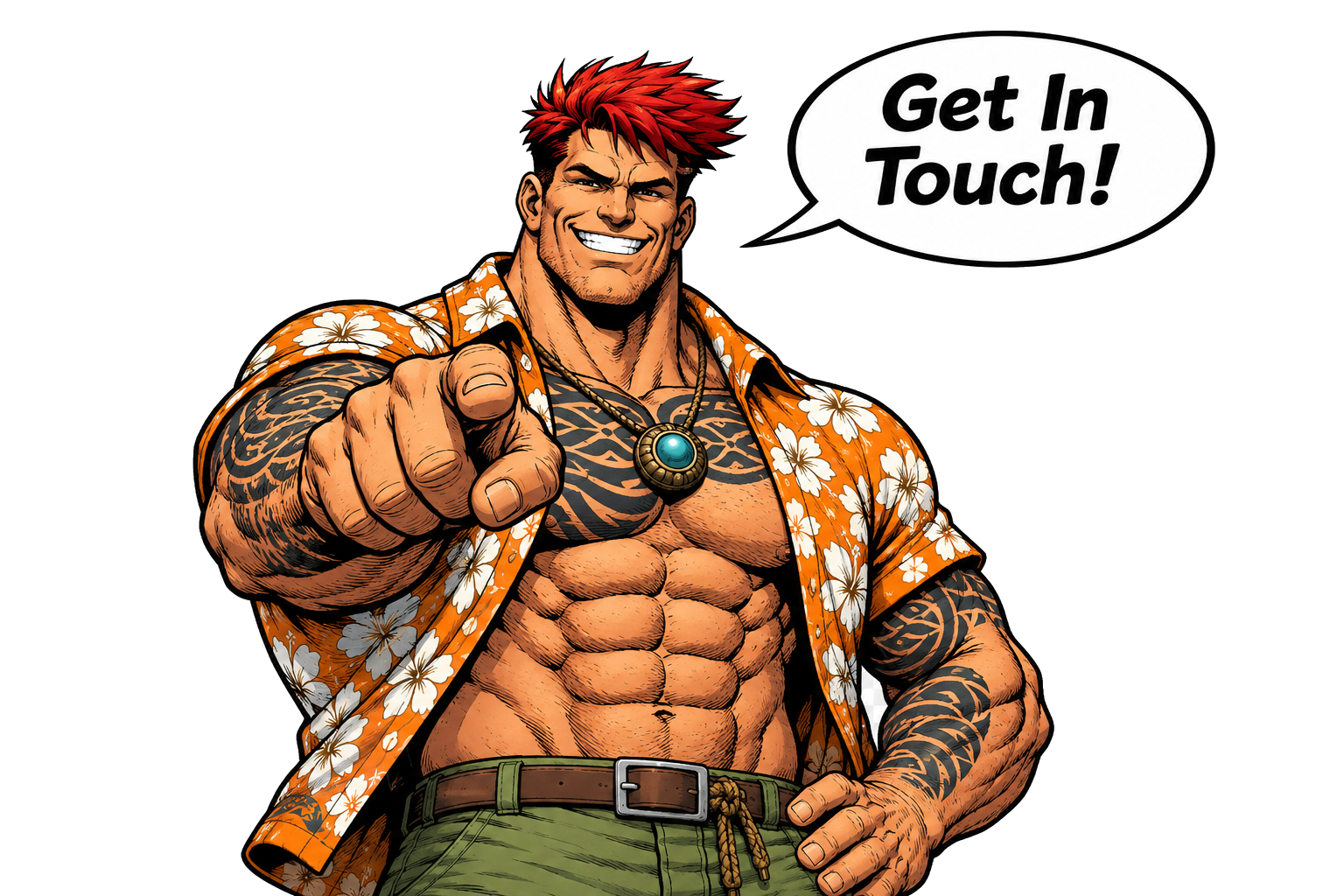Rip Tidewell smiling and pointing towards the viewer with a speech bubble saying Get In Touch