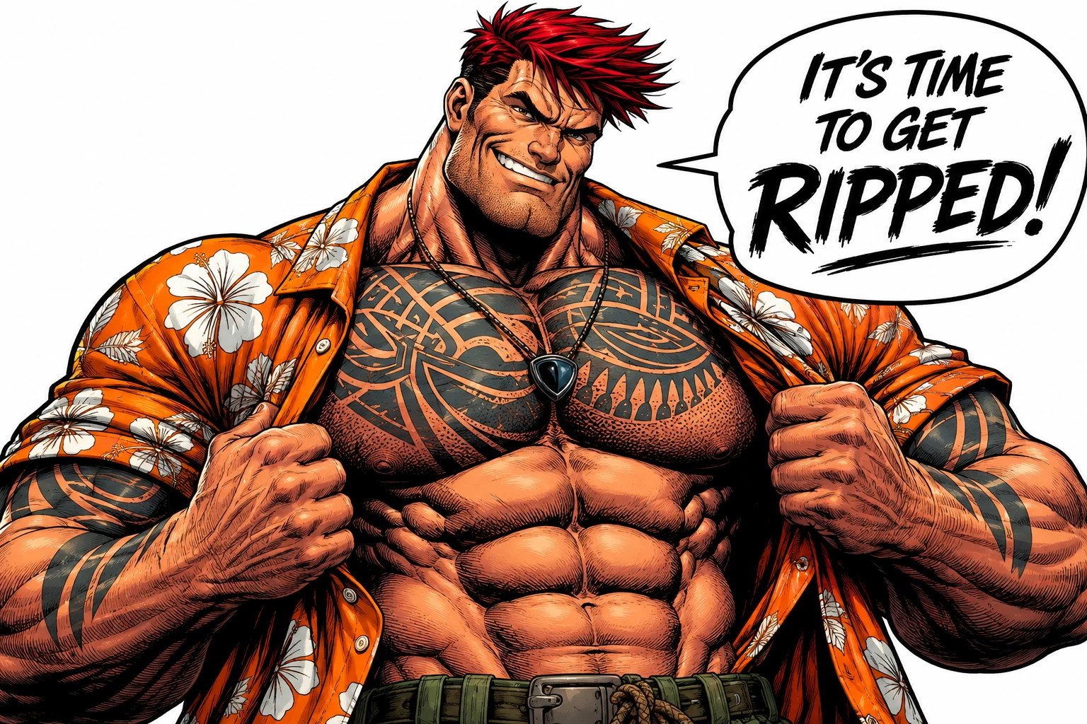 Rip Tidewell pulls open his shirt beside the words It's Time to Get Ripped